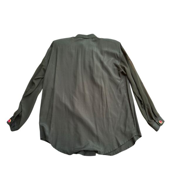 Vintage 1990s Black Blouse Statement Jeweled Buttons Sheer Sleeves by Express - - Picture 3 of 4